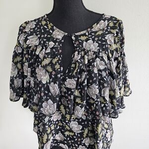 Fashion Union Black Floral Blouse